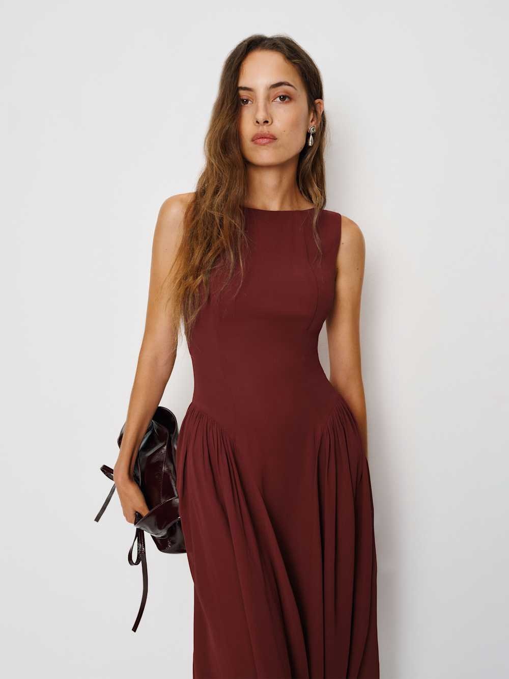 Reformation Midi Dress in Deep Burgundy - Picture 4 of 7